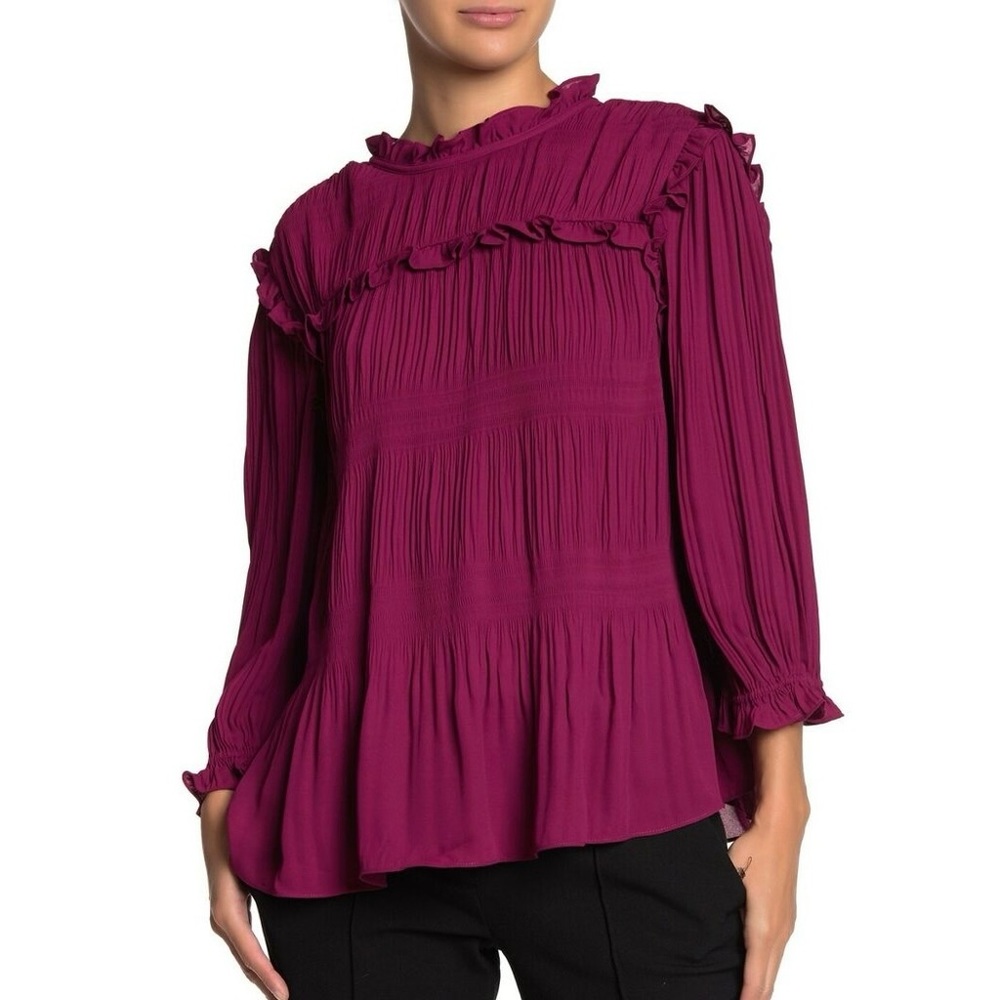 Ted Baker Airlie Pleated Ruffled Flowy Lightweight Blouse Top Size 5 (Large)